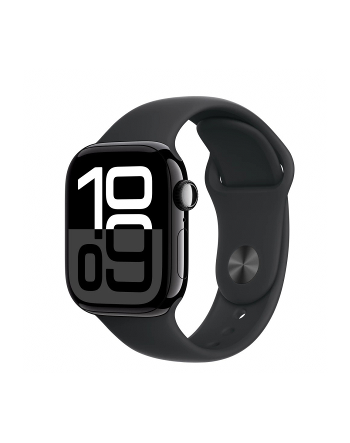 apple Watch Series 10 GPS + Cellular, koperta 42 mm z aluminium w kolorze onyksu z paskiem sportowym w kolorze czarnym - rozmiar M/L główny