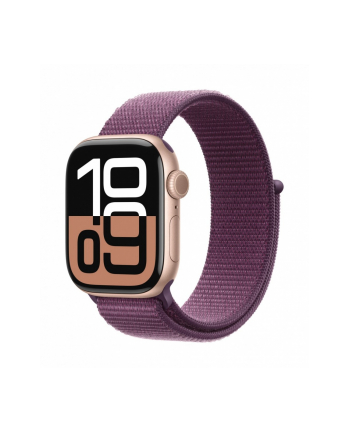 apple Watch Series 10 GPS + Cellular, koperta 42 mm z aluminium w kolorze różowego złota z opaską sportową w kolorze dojrzałej śliwki