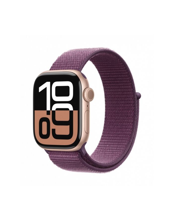 apple Watch Series 10 GPS + Cellular, koperta 42 mm z aluminium w kolorze różowego złota z opaską sportową w kolorze dojrzałej śliwki główny