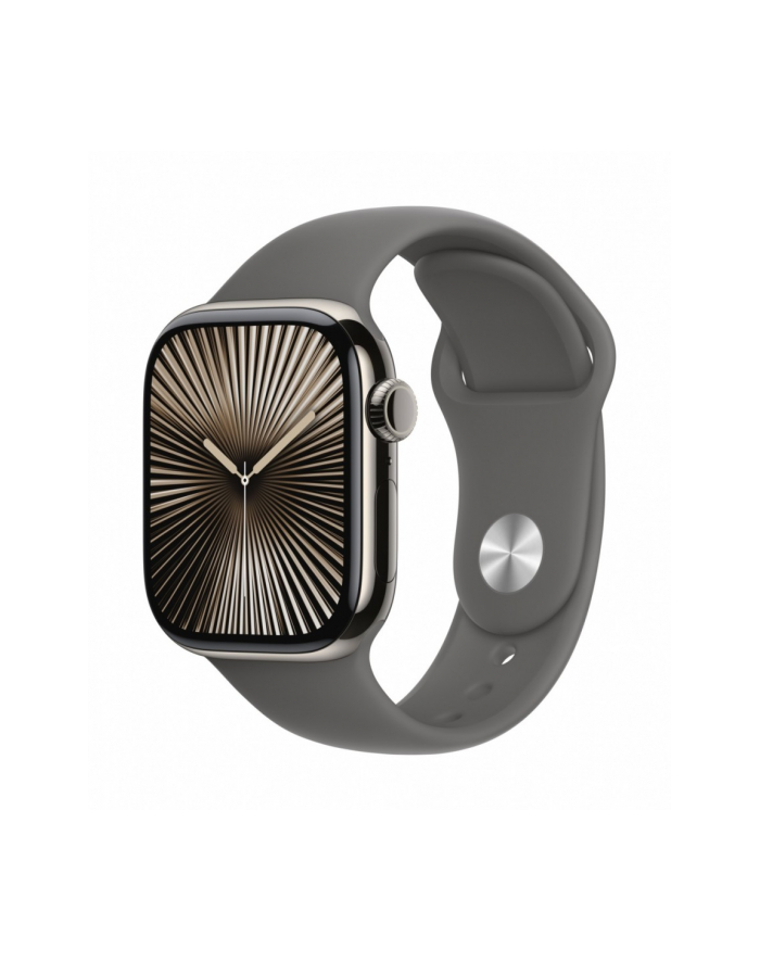 apple Watch Series 10 GPS + Cellular, koperta 42 mm z tytanu w kolorze naturalnym z paskiem sportowym w kolorze górskiej szarości - rozmiar M/L główny