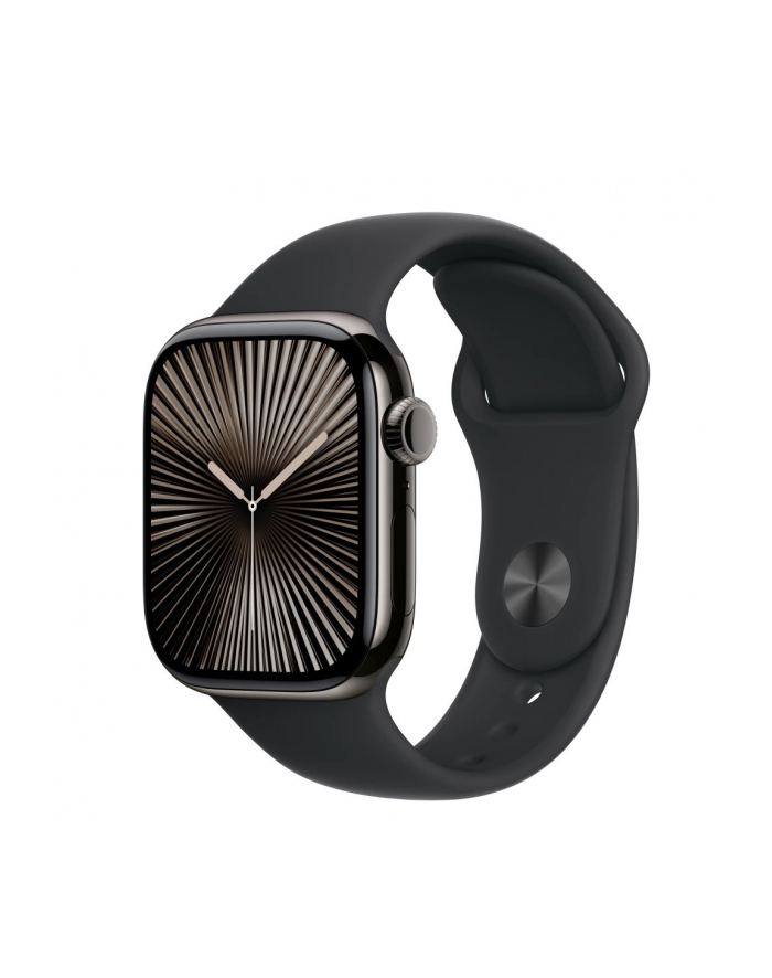 apple Watch Series 10 GPS + Cellular, koperta 42 mm z tytanu w kolorze łupkowym z paskiem sportowym w kolorze czarnym - rozmiar M/L główny