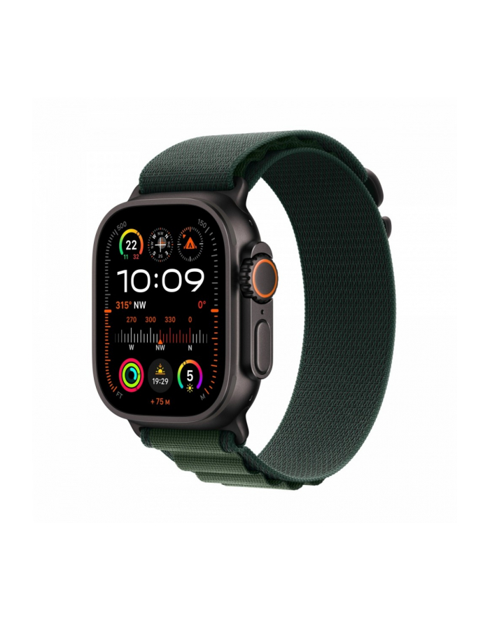 apple Watch Ultra 2 GPS + Cellular, koperta 49 mm z tytanu w kolorze czarnym z opaską Alpine L w kolorze ciemnozielonym główny