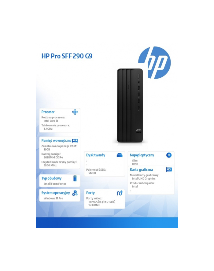 hp inc. Komputer stacjonarny 290 SFF G9R i3-13100 512GB/16GB/DVDR/W11P 936A0EA główny