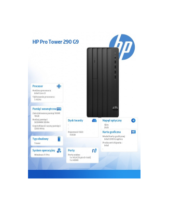 hp inc. Komputer stacjonarny 290 Tower G9 i3-13100 512GB/16GB/DVDR/W11P 936A6EA nr 1