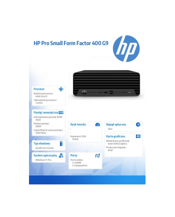 hp inc. Komputer stacjonarny Pro Small Form Factor 400 G9 i3-13100 512GB/16GB/DVD/W11P  99N73ET