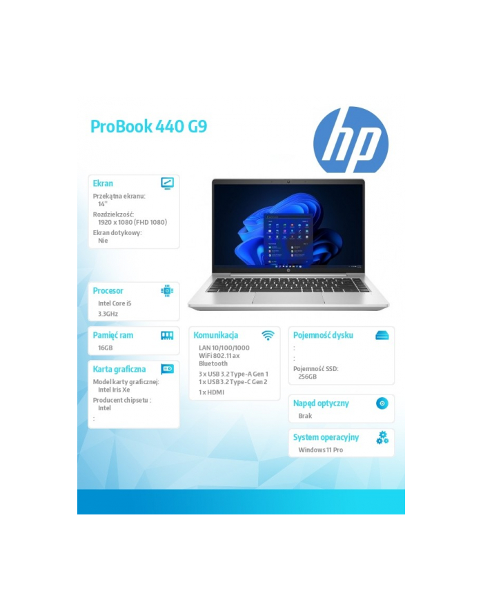 hp inc. Notebook ProBook 440 G9  i5-1235U 256GB/16GB/W11P/14.0   9M3Y9AT główny