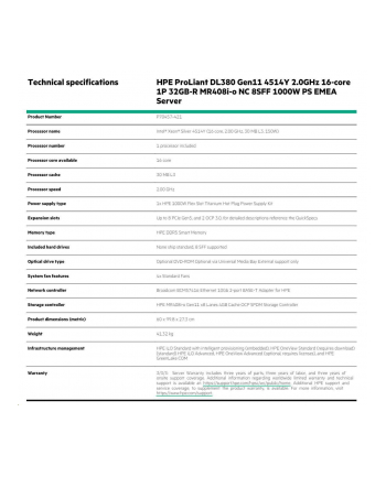 hewlett packard enterprise HPE ProLiant DL380 Gen11 Intel Xeon Gold 6526Y 2.8GHz 16c 1P 128GB-R 8SFF NS204i-u NC BCM57416 2x1000W PS (wersja europejska) Server