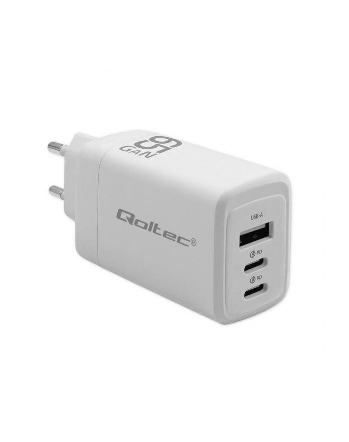 qoltec Ładowarka sieciowa 65W GaN | 5-20V | 3-3.35A | 2xUSB-C PD | 1xUSBQC 3.0 | Biała główny