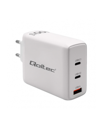 qoltec Ładowarka sieciowa 100W GaN | 5-20V | 1.5-3A | 2xUSB-C PD | 1xUSBQC 3.0 | Biała