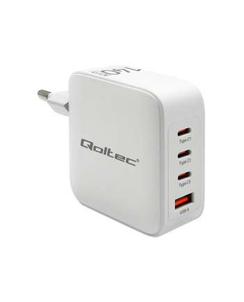 qoltec Ładowarka sieciowa 140W GaN | 5-20V | 2.5-5A | 3xUSB-C PD | 1xUSBQC 3.0 | Biała