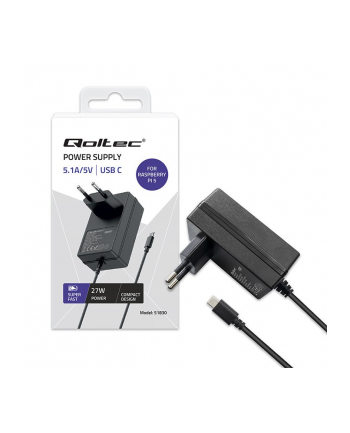 qoltec Ładowarka Super FAST PD for Raspberry PI 5 | USB-C | 27W | 5-12V | 1.8-5A | Czarna