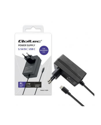 qoltec Ładowarka Super FAST PD for Raspberry PI 5 | USB-C | 27W | 5-12V | 1.8-5A | Czarna