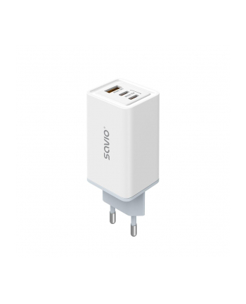 savio Ładowarka sieciowa 65W GaN LA-07 z kablem USB-A-USB typ C 1m, biała