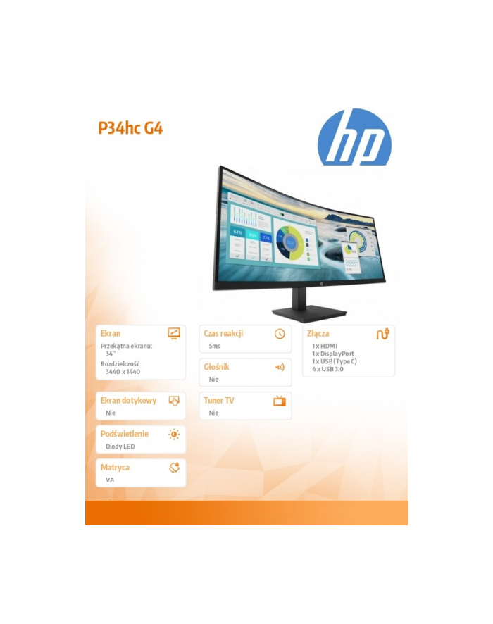 hp inc. Monitor P34hc G4 WQHD USB-C Curved  21Y56AA główny