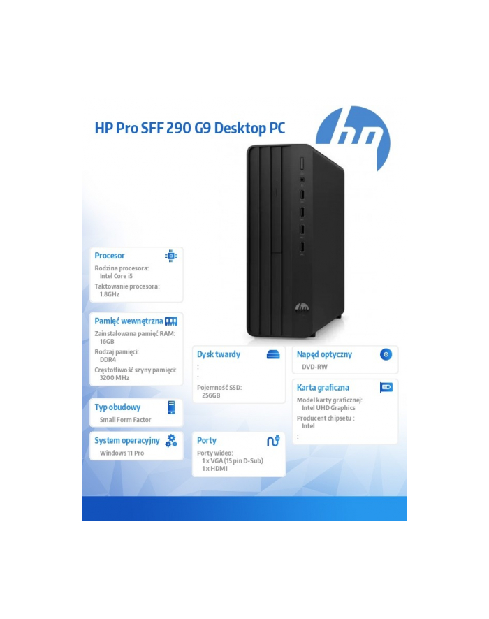 hp inc. Komputer 290 Pro SFF G9 i5-14400 256GB/16GB/DVD/W11P  A54XZET główny