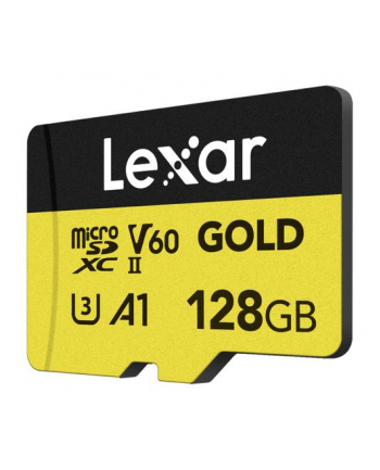 Lexar 128GB microSDXC Professional GOLD UHS-II A1 C10 U3 V60 microSDXC | 128GB | UHS-II | U3 | A1 | V60 | Class 10 | Odczyt do 280 MB/s | Zapis do 100 MB/s