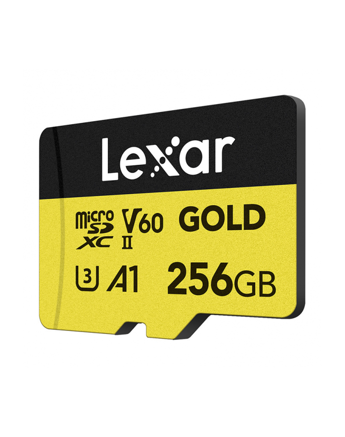 Lexar 256GB microSDXC Professional GOLD UHS-II A1 C10 U3 V60 microSDXC | 256GB | UHS-II | U3 | A1 | V60 | Class 10 | Odczyt do 280 MB/s | Zapis do 100 MB/s główny