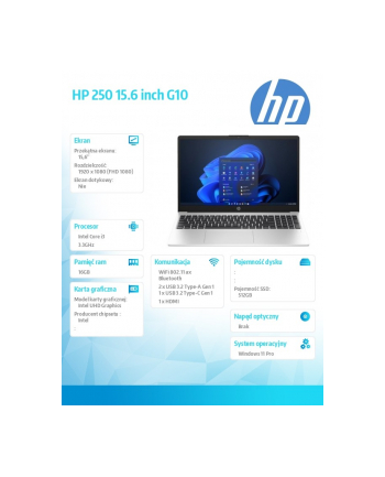 hp inc. Notebook 250 G10 i3-1315U 512GB/16GB/W11Pro/15,6 cali AL0E6AT