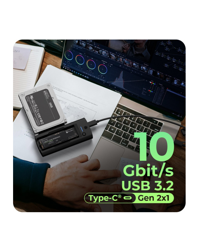 icybox Stacja dokująca IB-180MS-C31 SSD Docking 1x 2,5'/3,5' ' 1x M.2 PCIe NVMena USB 3.2 Gen 2 10 Gbit/s główny