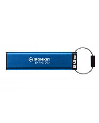 Kingston IronKey Keypad 200 512GB USB-A AES Encrypted 512GB | USB-A | Odczyt do 280 MB/s | Zapis do 200 MB/s | szyfrowanie danych 256-bit AES-XTS, FIPS 140-3 Level 3