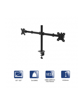 Uchwyt biurkowy na dwa monitory Akyga AK-MB-02 ramiona 2x10kg VESA 75x75mm / 100x100mm 15-32''