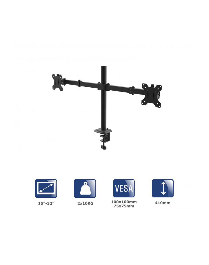 Uchwyt biurkowy na dwa monitory Akyga AK-MB-02 ramiona 2x10kg VESA 75x75mm / 100x100mm 15-32'' główny