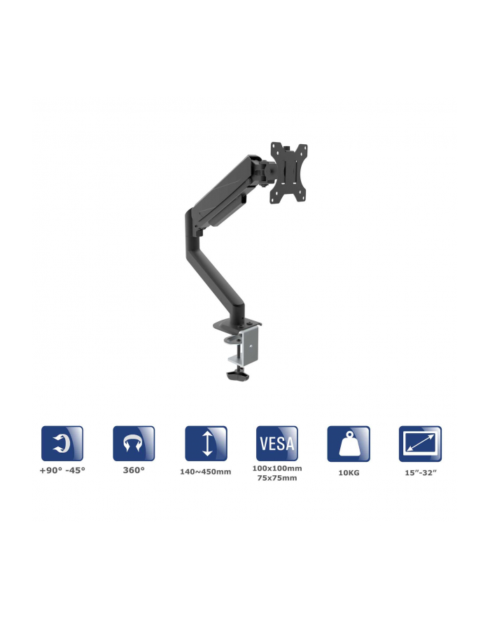 Uchwyt biurkowy do monitora Akyga AK-MB-05 regulowane ramię gazowe 10kg VESA 75x75mm / 100x100mm 15-32'' główny