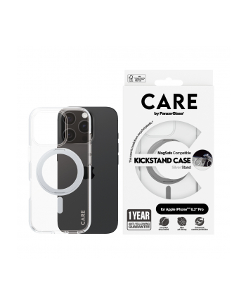 CARE by PanzerGlass Feature Case Transparent w. Silver Kickstand 'amp; MagSafe iPhone 16 Pro