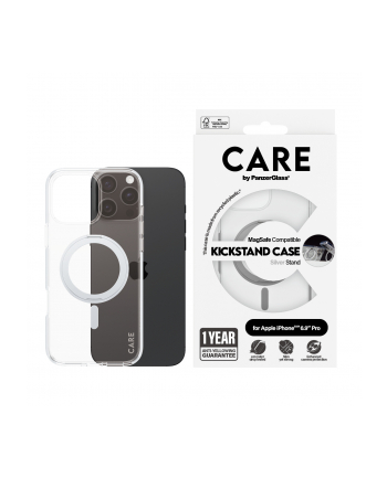 CARE by PanzerGlass Feature Case Transparent w. Silver Kickstand 'amp; MagSafe iPhone 16 Pro Max