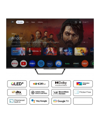 metz 50'', UHD, Google TV, Black, QLED 60Hz, DV, 300nits, DA, AV1, 2x10W, Energy F, BT5.1, WiFi5G, 3 HDMI 2.0, 2xUSB, 24 months