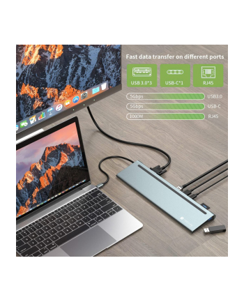 techly Stacja dokująca notebook USB-C na HDMI/DP/VGA/USB-A/RJ45/SD/USB-C PD