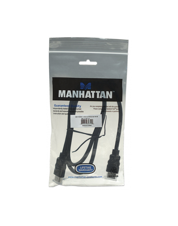 Manhattan Kabel monitorowy HDMI/HDMI 1.4 Ethernet 1m czarny niklowane złącza główny