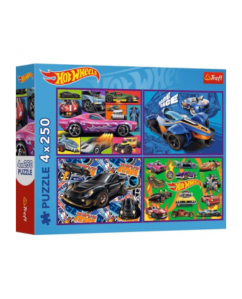 trefl PUZZLE 4x250 Wyścigowe auta/Mattel HotWheels 13312
