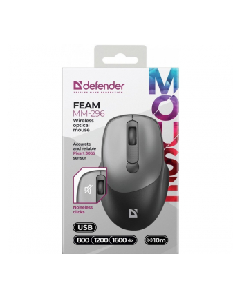 defender Mysz bezprzewodowa silent click FEAM MM-296 RF 1600 DPI Szara