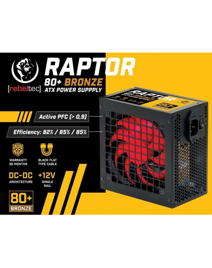 rebeltec Zasilacz ATX RAPTOR 600W BRONZE 80+,Single Rail, DC-DC główny