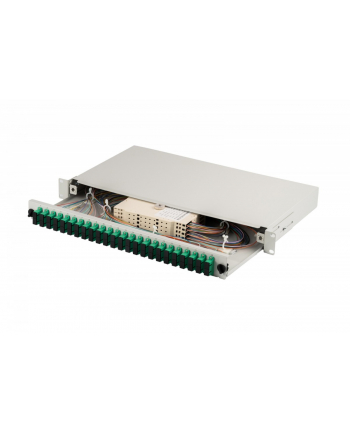 DIGITUS Przełącznica światłowodowa / Panel krosowy FO z wyposażeniem 19inch 1U 24x SC APC dx OS2 pigtaile adaptery tacki szary