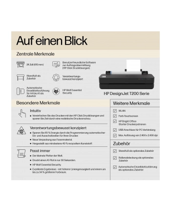 hp inc. HP DesignJet T250 24inch LFP 2025 Colour Ink-Jet A1 ANSI D 2400x1200dpi 0.5 min/page USB LAN Wi-Fi