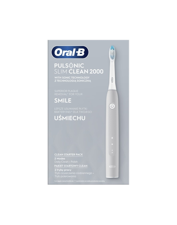 Oral-B Pulsonic Slim Clean 2000 GR Rodzaj: szczotkująca | Zasilanie: akumulatorowe | Akcesoria: główny