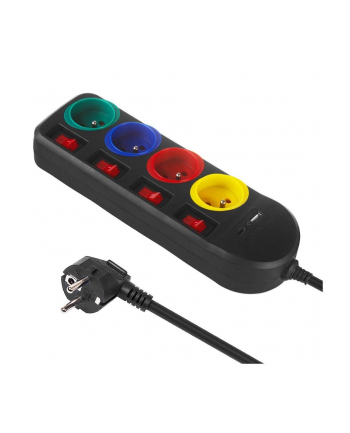 Listwa zasilająca Maclean MCE508 B przedłużacz 4 gniazda + USB A / C, z włącznikami, 250VAC/10A, 1,5m, czarna nr 1