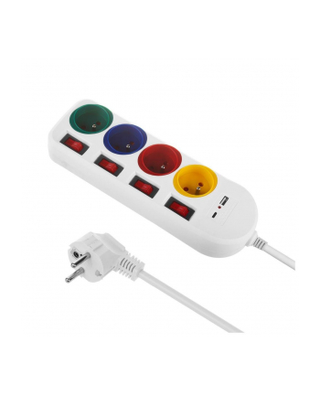 Listwa zasilająca Maclean MCE508 W przedłużacz 4 gniazda + USB A / C, z włącznikami, 250VAC/10A, 1,5m, biała