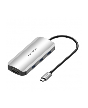 Vention USB-C do HDMI, VGA, 3x USB 3.0, PD 15cm TOIHB (szary) Stacja dokująca USB-C - HDMI, VGA, 3x USB 3.0, PD