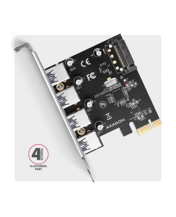 axagon PC(wersja europejska)-430RS Kontroler PCIe 4x port USB 3.2 GEN 1, UASP, chipset  Renesas, 15-pin SATA zasilacz