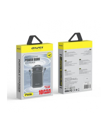 awei Powerbank 10000mAh 38,5W P89K wbudowane kable USB-C , Lightning  wyjścia 1xUSB+ USB-C