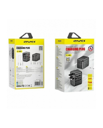 awei Ładowarka podróżna GaN 65W 4w1 US/AU/(wersja europejska)/UK C-40 2xUSB +3xUSB-C