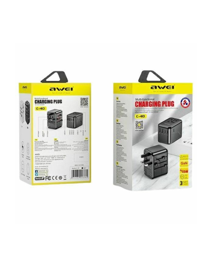 awei Ładowarka podróżna GaN 65W 4w1 US/AU/(wersja europejska)/UK C-40 2xUSB +3xUSB-C główny