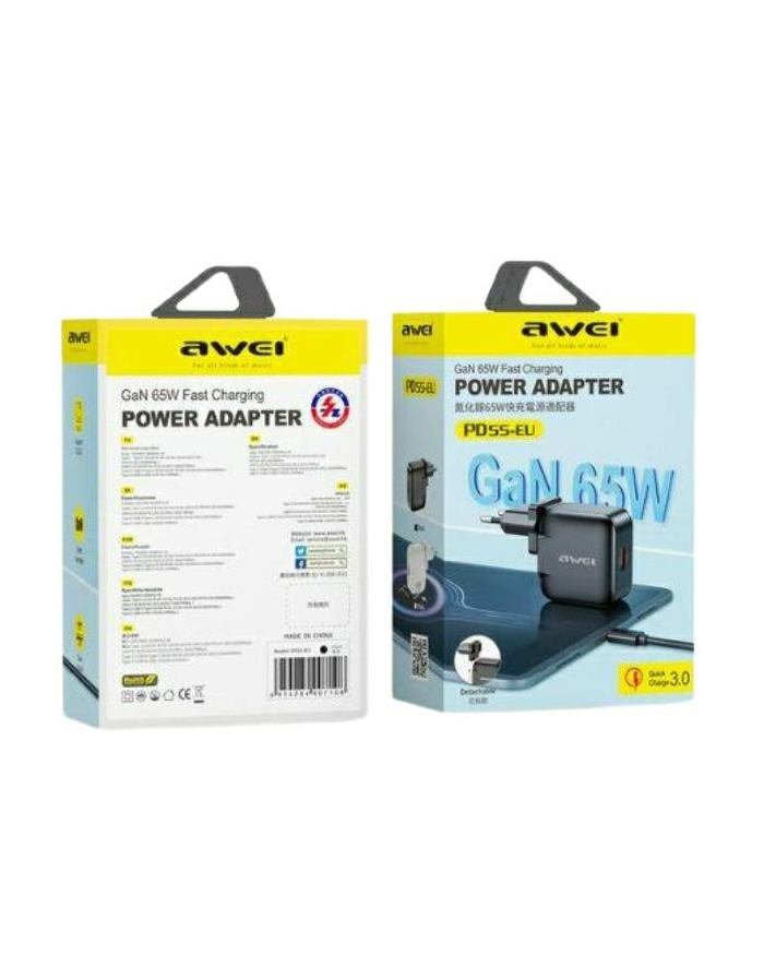 awei Ładowarka sieciowa GaN 65W USB+USB-C (wersja europejska)+US główny