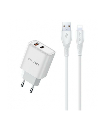 awei Ładowarka sieciowa GaN PD81L 22,5W USB+USB-C + Kabel USB/Lightning
