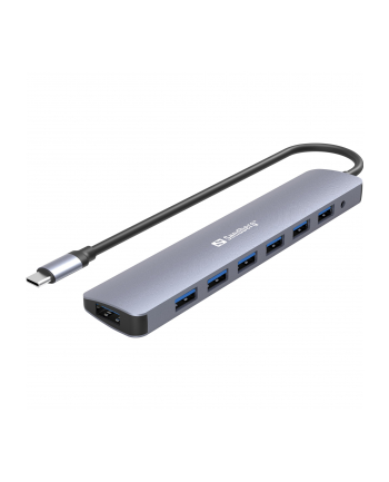 Sandberg USB-C to 7 x USB 3.0 Hub USB hub - 7 - Szary (13640)