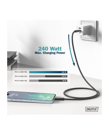 digitus Kabel połączeniowy silikonowy USB-C - USB-C, USB 4 Gen3 40G 8K 240W, 0,5m Czarny