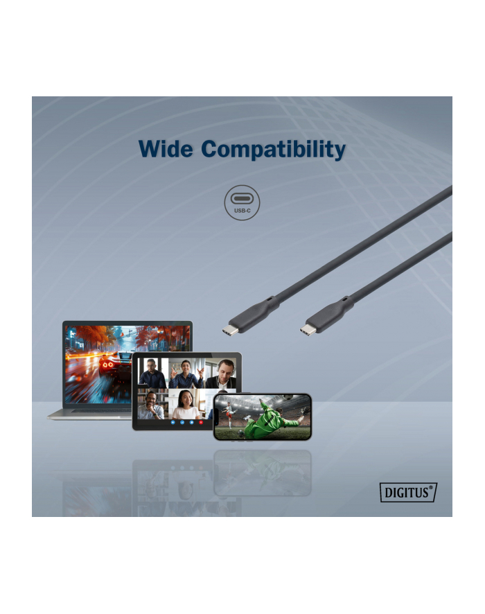 digitus Kabel połączeniowy silikonowy USB-C - USB-C, USB 4 Gen3 40G 8K 240W, 1m Czarny główny